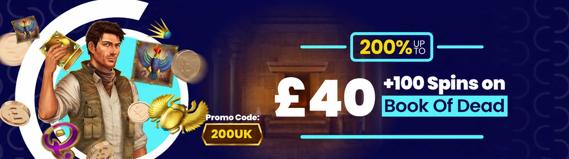 Trada Casino UK promo code offer: 200% up to £40 with 100 spins on Book of Dead